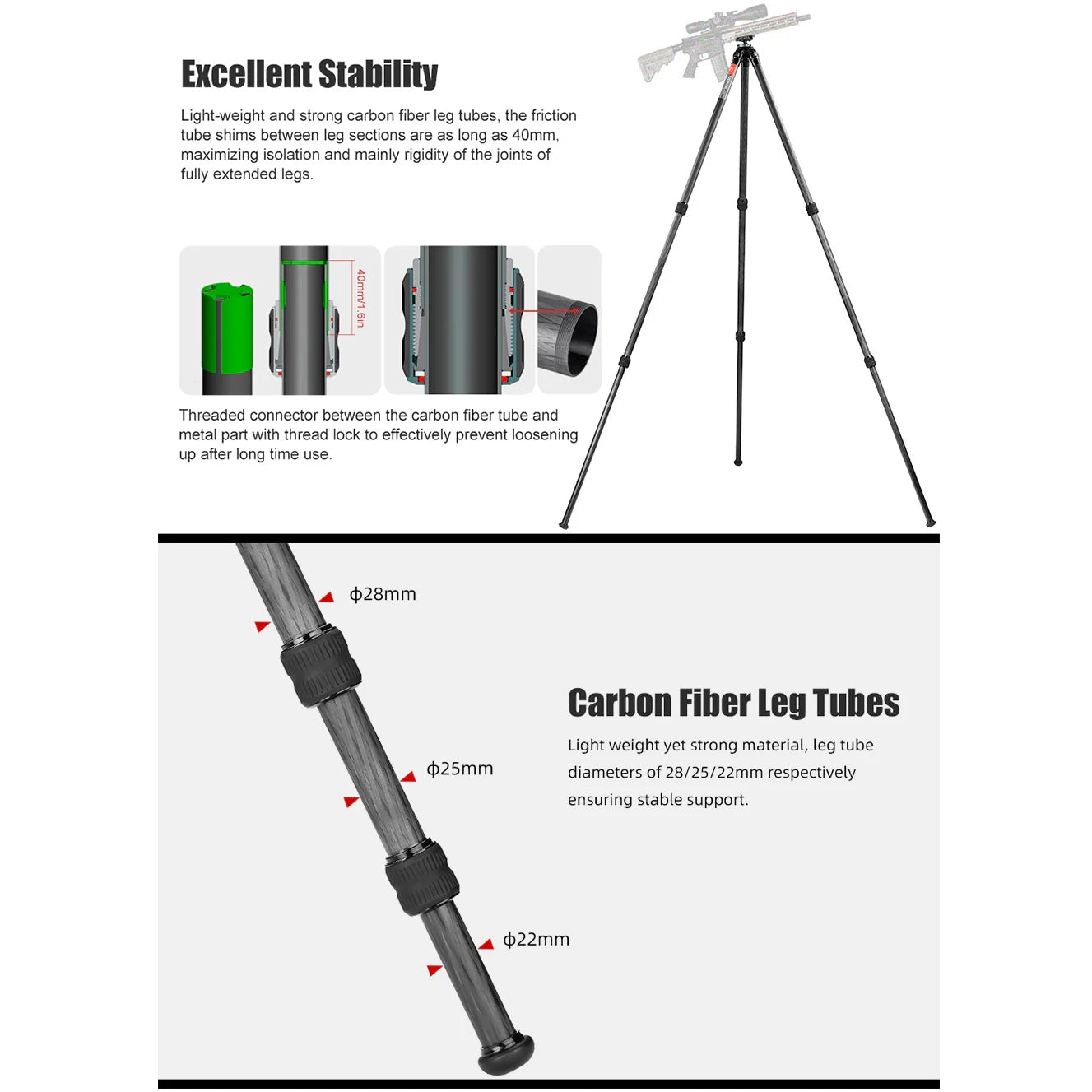 Sunwayfoto T2830CSL Series 65'' Carbon Fiber Tripod