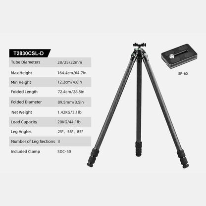 Sunwayfoto T2830CSL Series 65'' Carbon Fiber Tripod